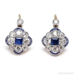 Art Deco Style Lab Created Sapphire Diamond Wedding 14K White Gold FN Earrings