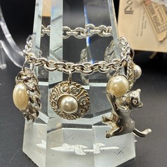 Vintage Pearly & Silver Trinkets On White-Hot Summer Silver Bracelet + Kitty CAT