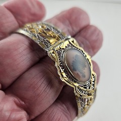 Art Deco Bangle Filigree Design with Mose Agate 1933 J.J. White Mfg. [7911]