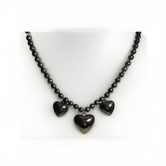 Vintage Triple Puffy Heart Charm Necklace Silver Tone Beaded
