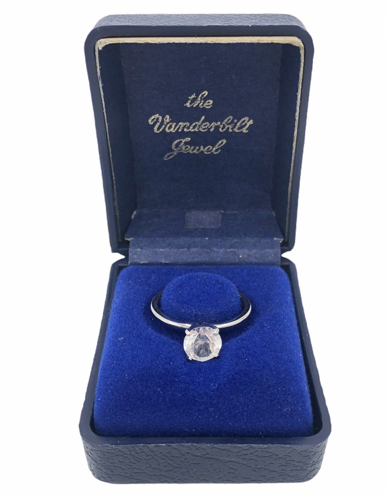 Vintage Vanderbilt Jewel 1 Ct Solitaire CZ Ring Size 8 Mid-Century 1940s 1950s