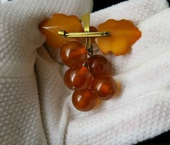 Vintage Baltic Amber Grapes Brooch USSR