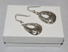 Vintage Sterling Silver Jezlaine Floral Scrolled Open Teardrop Dangle Earrings
