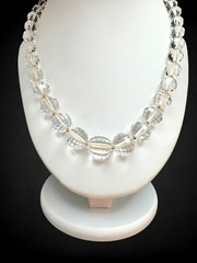 Antique Tested Cut Rock Crystal 14k GE Clasp Faceted Graduated Bead Necklace 19″