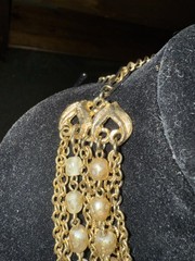 Vintage Gold Toned Necklace And Earrings w/ Purple Stones, Lilac Beads & Pearls