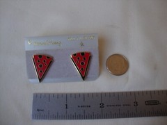 VINTAGE 1970s SAMUEL HUANG SIGNED CLOISONNE RETRO ABSTRACT BLACK & RED EARRINGS