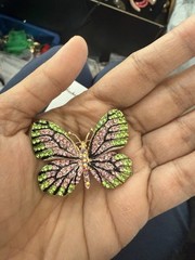 Butterfly Brooch Pink And Green Pin Rhinestone