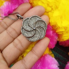 40ct 1Pc Pave Diamond Flower Pendant- 925 Sterling Silver -27mmx24mm d7