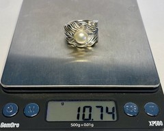 Vintage Large Sterling Silver 925 Leaf 9mm Cultured Pearl Statement Ring SZ 7.5