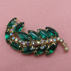 Juliana Rhinestone Brooch Vintage Pin AB Green Clear Faceted Crystal 2.5 in 38f