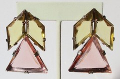 Pair of Antique Art-Deco Yellow & Pink Faceted Crystal Earrings