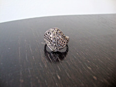 VINTAGE 1970-80s OPENWORK MARCASITE COCKTAIL RING STERLING SILVER STAMP 925 SZ 8