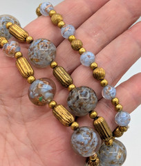Vintage Murano Venetian Glass Necklace Periwinkle Blue Sommerso Aventurine 28″