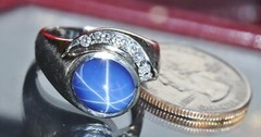 18k white gold sz 9.75 ring 6.32c Lindy star lab created sapphire diamond 8.35g