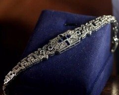 Art Deco Round Cut Moissanite & Sapphire Engagement 925 Sterling SIlver Bracelet