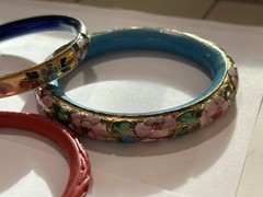 Lot of 5 Vintage Floral Enamel Cloisonné Asian Bangle Bracelets