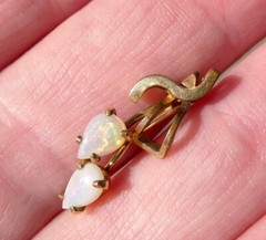 DEC Designer 1/20th 14k Yellow Gold Fill Double White Opal Pendant .9g .75 Inch