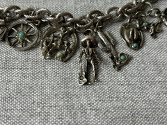 Vintage Cowboy Western Theme Charm Bracelet Silver Tone with Blue Stones
