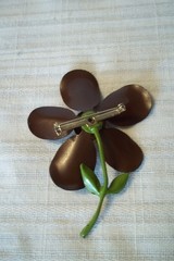 Vintage Yellow & Brown Enamel Flower Brooch