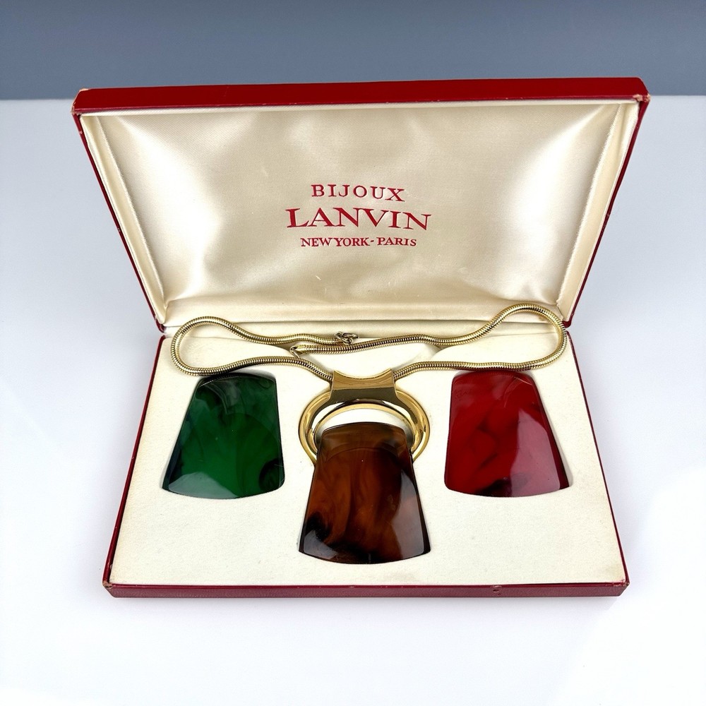 1970’s LANVIN Bijoux Paris “KEIRA” Interchangeable Lucite Pendant Necklace Set