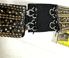 Necklace Bracelet Brooch Lot Beads Rhinestones Dark Gray Black 3 Pieces VTG