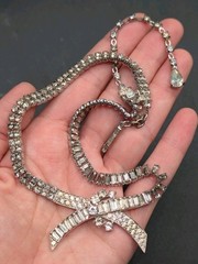 Vintage JOMAZ Signed Joseph Mazer Clear Rhinestone Silver Tone Necklace ⚠️Read