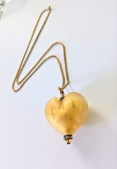 Vintage Frosted Gold Foil Murano Glass Heart 12k Gold Filled Chain Necklace