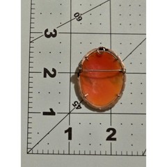 Vintage 800 Silver Carnelian Shell Cameo Brooch Pendant Marcasite Scalloped