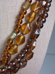 Vintage Multi Strand Amber Glass Bead Necklace Cognac Brown Statement Necklace