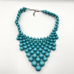 Vintage Style Teal Turquoise Blue Beaded Bib Statement Necklace Boho Chic Retro
