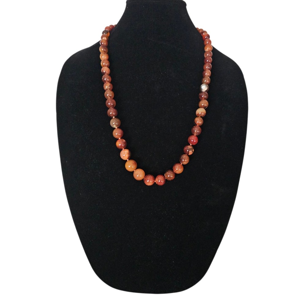 Vintage Carnelian Agate Stone 28 in Necklace Hand Knotted Beads 10 To 15mm