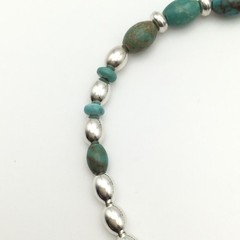 Silver Schark Handmade Sterling Silver & Turquoise Barrel Bead Bracelet 7.5” #26