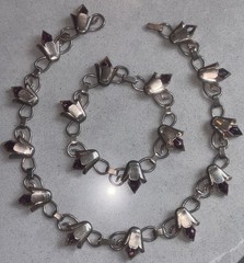 RARE Rose Gold Bell Flower Paste Necklace Bracelet ART DECO Sterling SET 15.25″