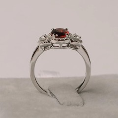 Oval Cut Red Garnet 925 Sterling Silver Art Deco Wedding and Engagement Ring