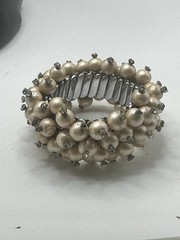 Vintage Pearl Cluster Stretch Bracelet Rhinestone Cocktail Statement