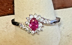 Vintage Oval Ruby & Cubic Zirconia Ring 925 Silver S12 Cocktail Halo Engagement!