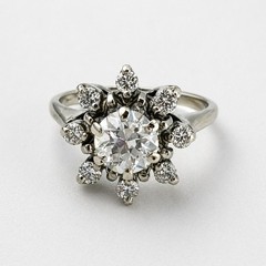 1930’s DIAMOND FLOWER RING – 14K WG – 1CTW – SI1 H-I -4.07 GRAMS