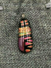 Beautiful Artisan Handmade 1.5″ Dichronic Art Glass Copper Black Orange Pendant