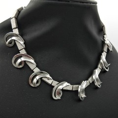 Vtg Style Silver Tone Atomic Swirl Statement Necklace Adjustable MCM Mid Century