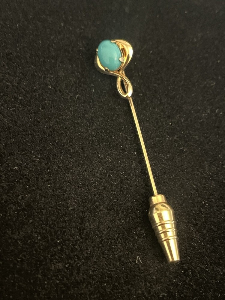 Vintage Gold Filled Stick Pin with Blue Oval Cabochon Women’s Hat/Lapel Brooch