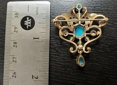 Vintage Flower Brooch Pin Natural Fire Opal 2Ct Oval Cut 14K Yellow Gold Plated