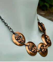 50’s MCM Copper Necklace Choker Comedy Tragedy Mask Mid Cent UNIQUE RARE!! 17.4”
