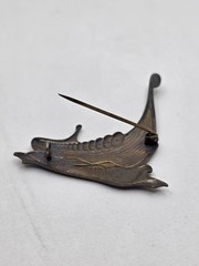 Albert Scharning Norway Sterling Guilloche Enamel Viking Ship Brooch