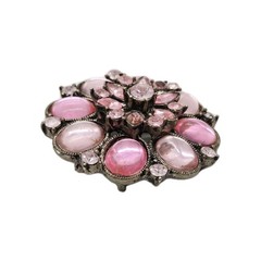 Flower Brooch Pendant Pink Multi Color Pink Jelly Belly Silver Tone 1.75 in