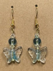 925 Sterling Silver Gold Plate 1.6” Dangle Earrings Vintage Butterfly Blue Beads