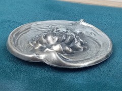 Large Ornate Antique Silver Tone Pressed Metal Victorian Lady’s Face Pin: 2.25″