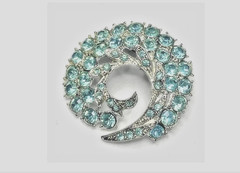 Brooch Icy Aquamarine Rhinestones Paisley Swirl Brooch Prong Set
