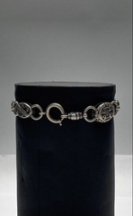 Vintage Sterling Silver Cross Medallion Link Bracelet Fleur-de-lis 7.5″
