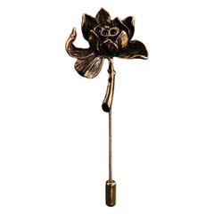 Ancient Personality Lotus Flower Brooch Shirt Lapel Pin Suit Corsage Long Needle