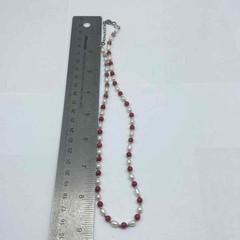 Sterling Silver 925 Pearl Red Coral Necklace Marcasite Rose Brooch Set 19.5″